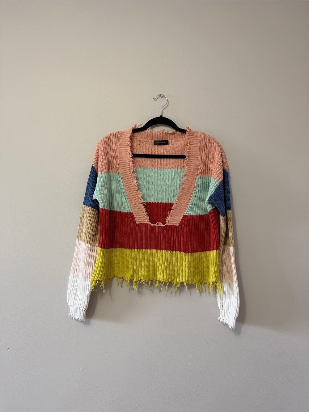 REFORMATION striped distressed knit sweater